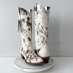 Lane Plain Jane Cowhide Cowboy Boots Tall Brown Western Hair on Hide Womens 10